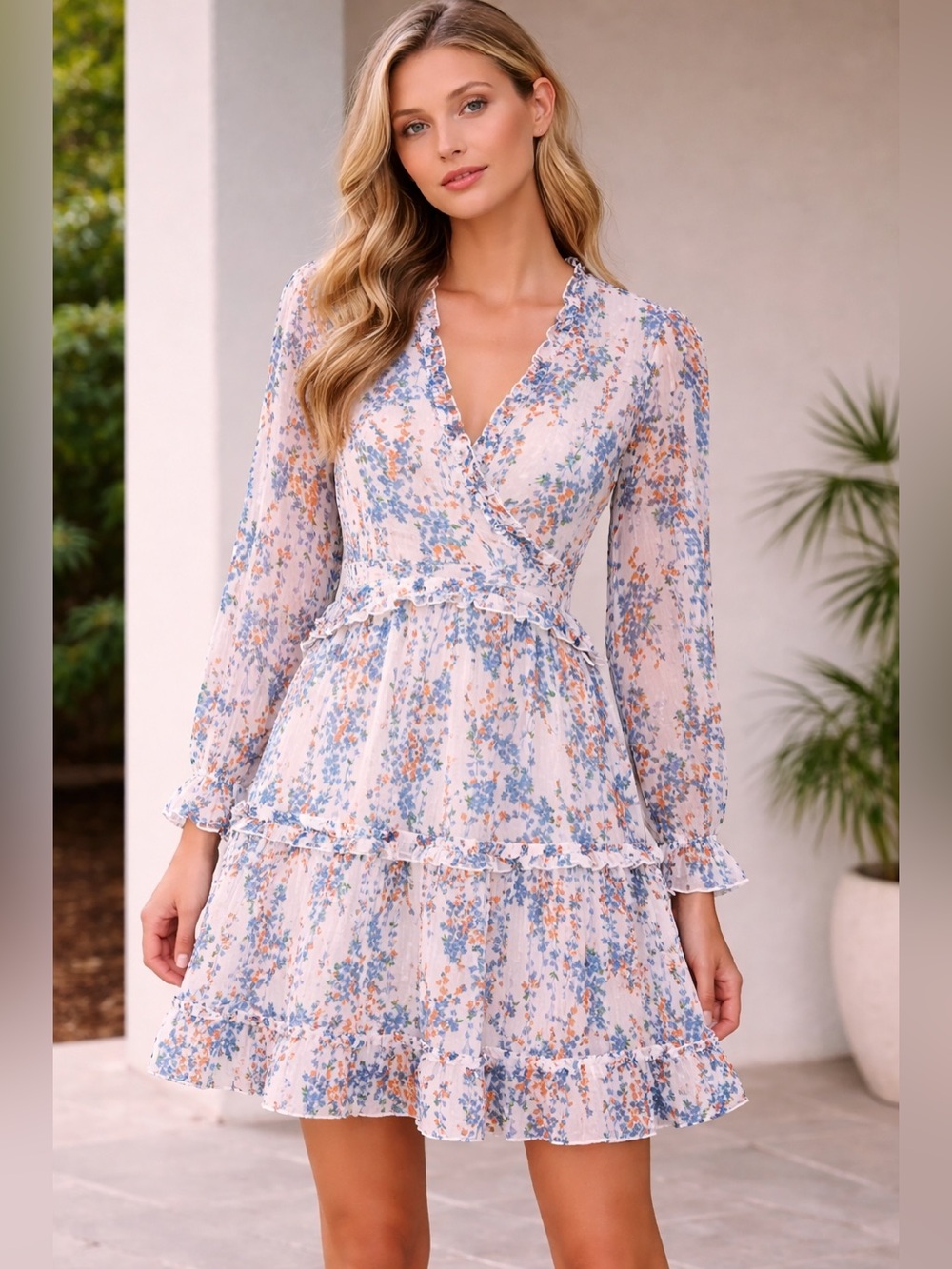Floral Ruffle Mini Tiered Layer Fairy Dress PTP 16 Slip Open Button Down Back S